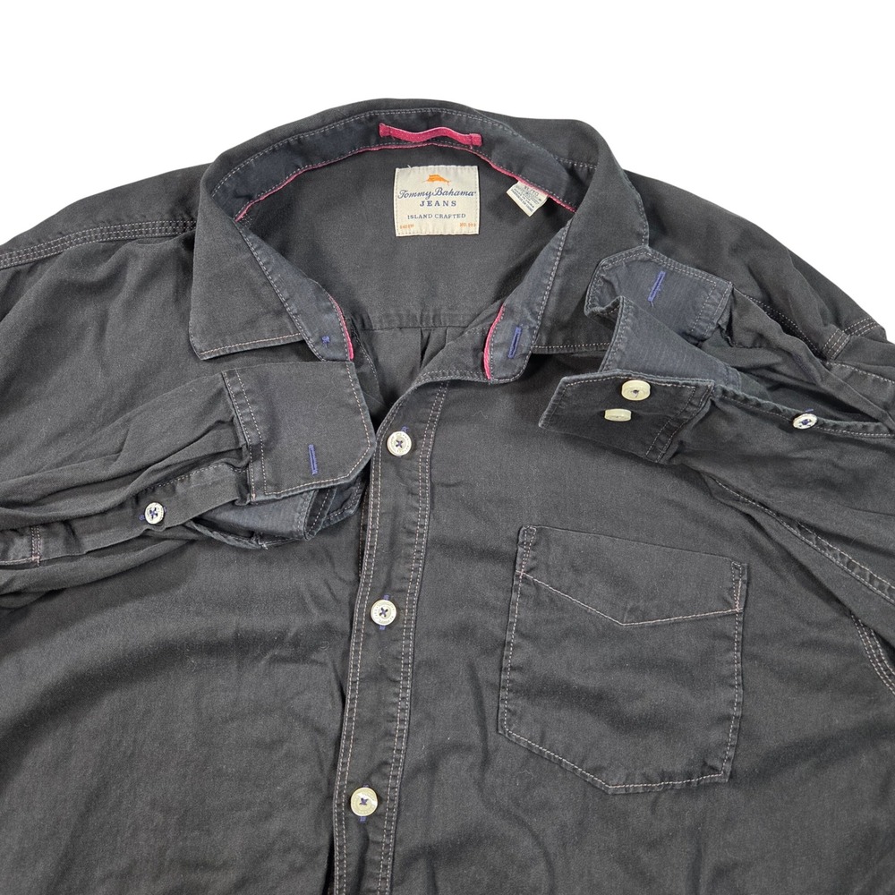 Tommy Bahama Jeans Shirt Mens XL Black Long Sleeve Button Down Tencel Cotton